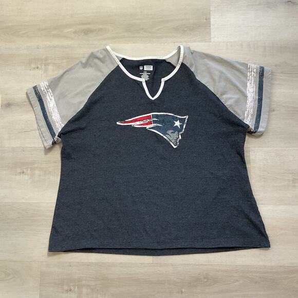 NFL Team Apparel Tops - New England Patriots NFL Team Apparel Womens V Neck Raglan Sleeve Tee 1XL
